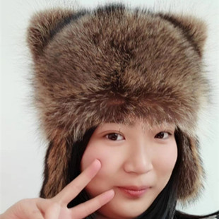 小浣熊护耳帽美洲貉子毛冬季保暖男女婴儿童可爱猫耳朵狐狸皮帽子