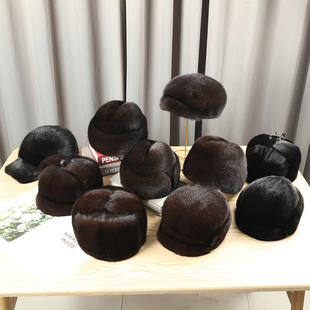 水貂毛帽子男士 户外保暖整貂水貂皮真毛皮草貂帽 中老年棉帽秋冬季