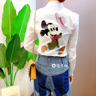 欧洲站春装新款女时尚连体衬衫女百搭后米奇修身气质连裆衬衣