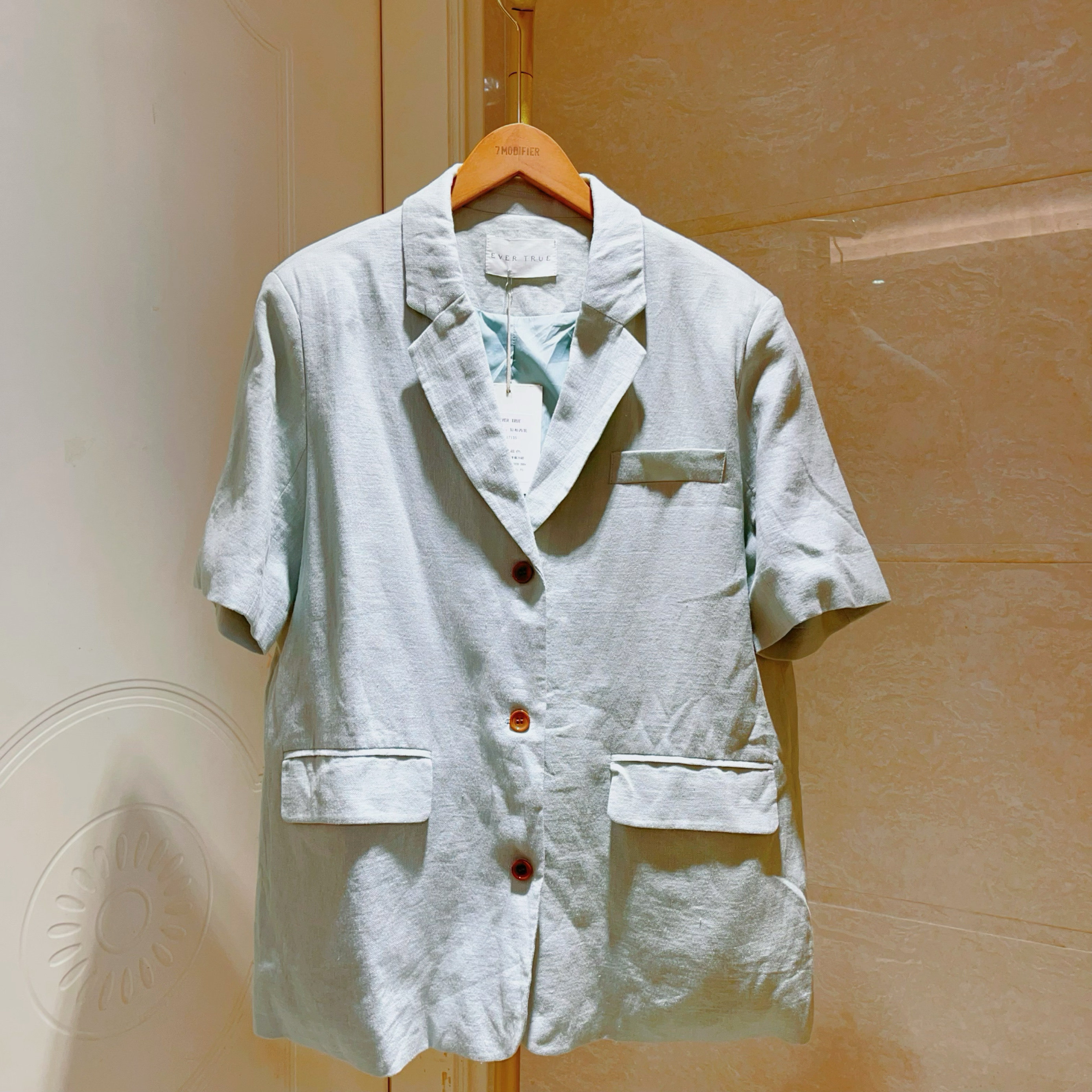 2025早春新款韩版时尚百搭翻领单排扣短袖西装外套女麻棉西服上衣