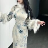 厚款 LHMknk1画报夫人原创自制新中式 国风秋冬提花倒大袖 晚香玉