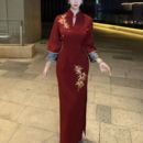 金竹红倒大袖 画报夫人原创秋冬重工刺绣弹力倒大袖 旗袍