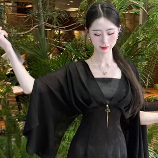 收腰连衣裙 画报夫人原创自制国风仙气飘飘新中式 黑波仙子