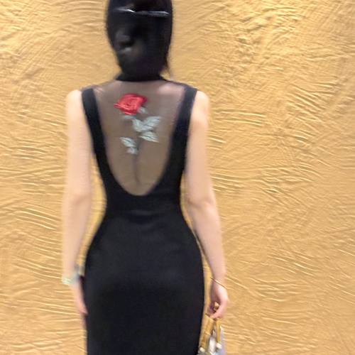 画报夫人原创自制国风显瘦复古新中式刺绣旗袍 后背玫瑰