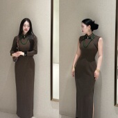 宋氏美学棕色 复古气质新式 高级西装 旗袍 画报夫人原创自制厚款