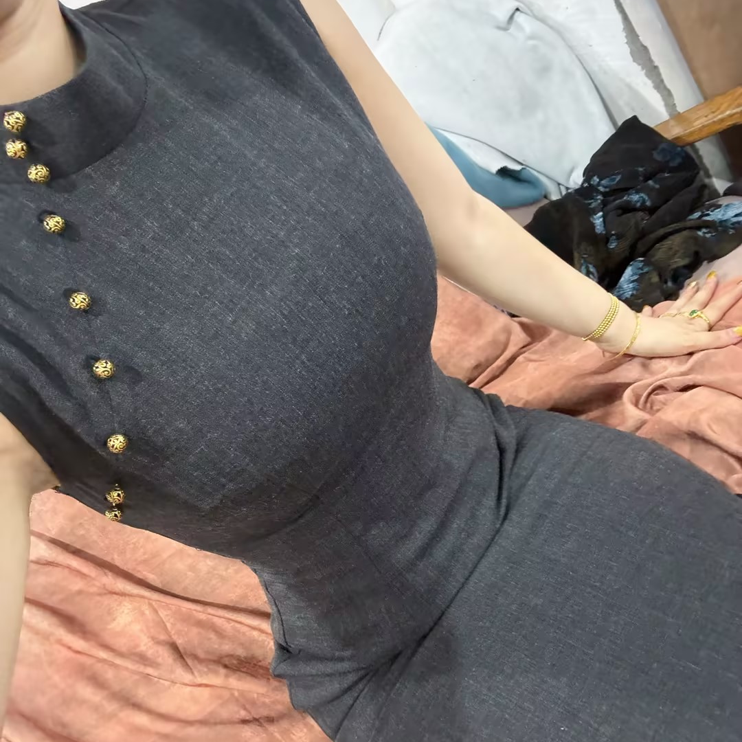 LHMknk1画报夫人原创秋冬复古西装无袖高级气质旗袍 灰色海妖无袖图片