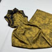 LHMknk1紫画报夫人原创自制新中式 萧瑟织花 高级复古缎面手工旗袍