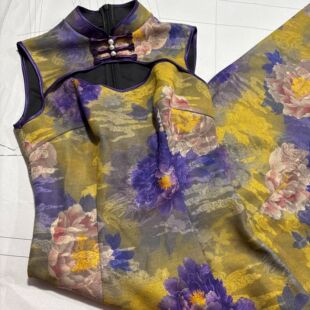 画报夫人原创自制秋冬复古紫色花旗袍  紫秋牡丹