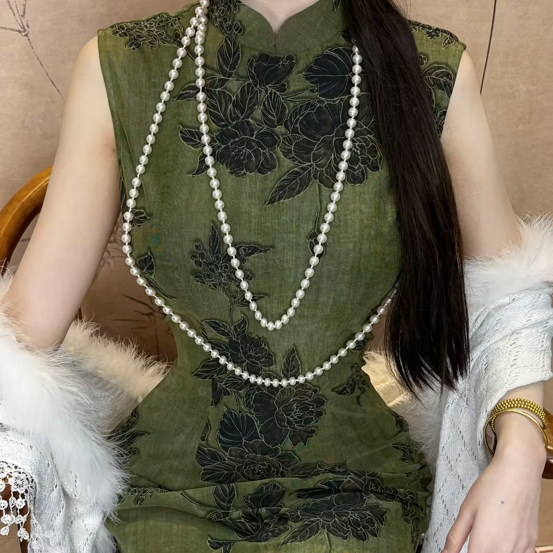 画报夫人原创自制秋冬夏季复古花旗袍  聪绿