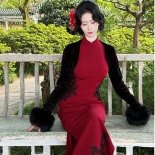 LHMknk1画报夫人原创自制结婚订婚气质明艳复古红色旗袍 定情红