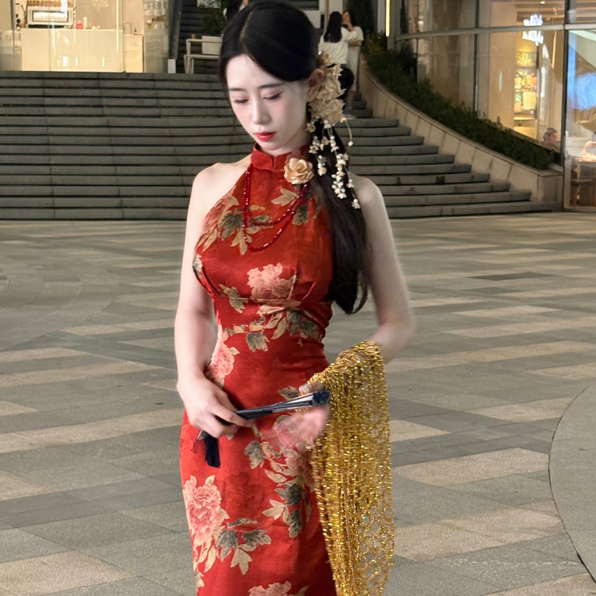 画报夫人原创自制显瘦风情新中式国风旗袍 留红美人挖肩