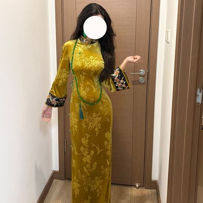 LHMknk1画报夫人原创自制秋冬中式贵气丝绒旗袍连衣裙 富丽堂皇