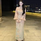 画报夫人原创自制秋冬厚款 温柔旗袍连衣裙 荷花满凝香