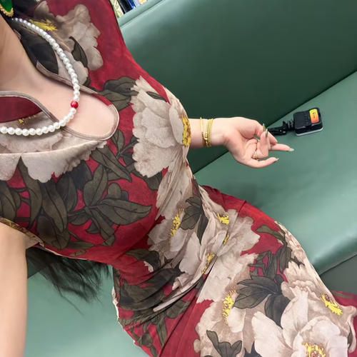 LHMknk1画报夫人原创弹力网纱水滴领复古旗袍  水滴红坤林