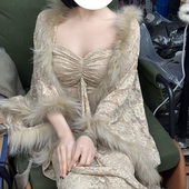 画报夫人原创春夏款 宜杏 蕾丝禅意温柔鱼尾步步生莲吊带裙