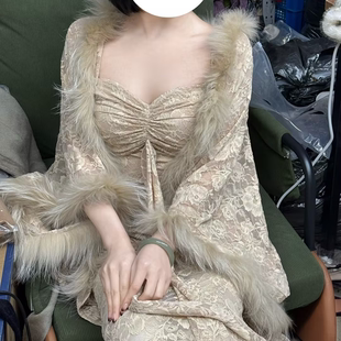 画报夫人原创春夏款蕾丝禅意温柔鱼尾步步生莲吊带裙 宜杏