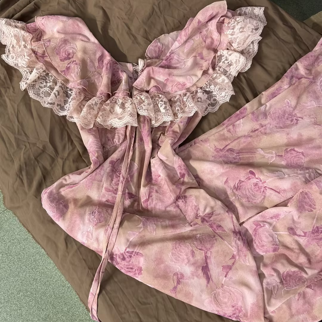 LHMknk1画报夫人法式复古优雅蕾丝烧花网纱弹力仙女裙 梦粉公主