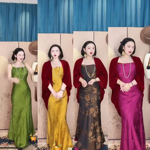 画报夫人高级提花斜裁荡领人丝吊带 新款荡领合集