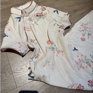 鸟语花香短袖 画报夫人原创自制提花缎面温柔短袖 旗袍