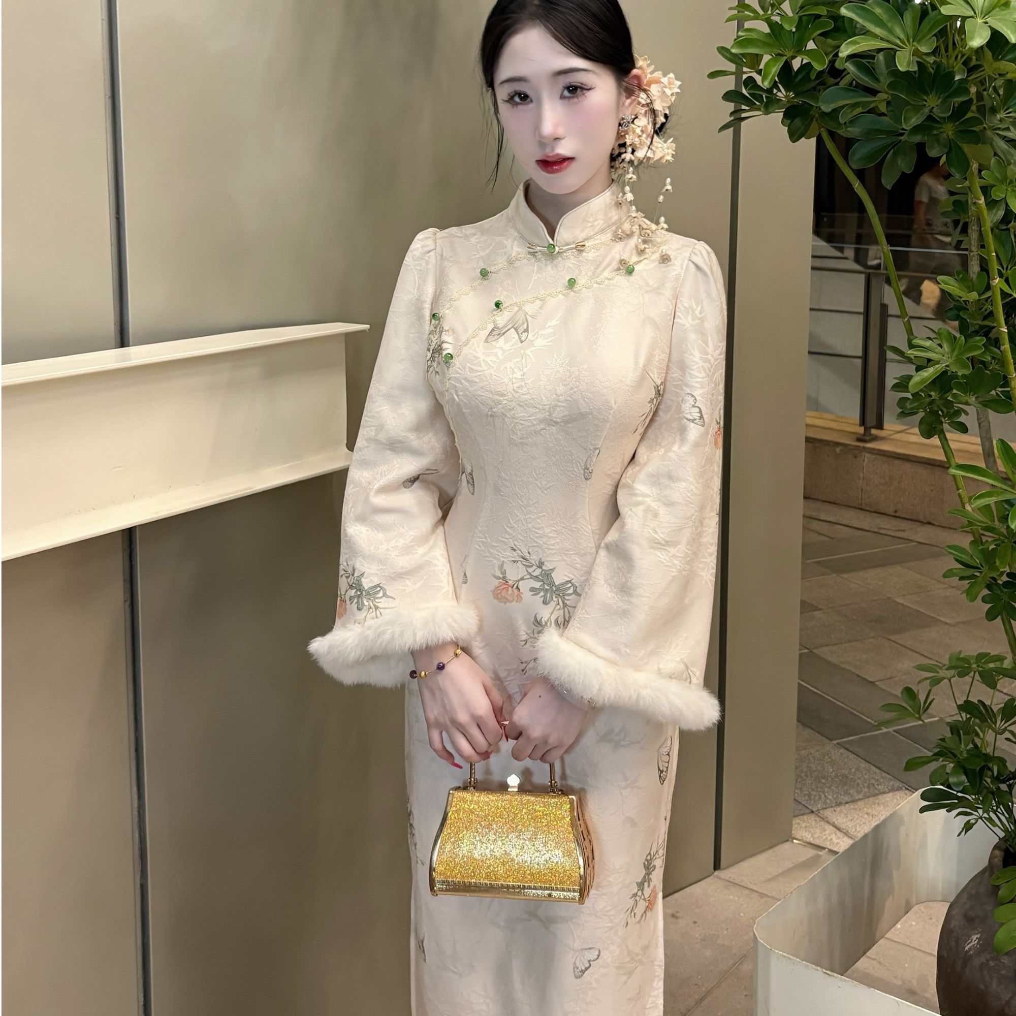 画报夫人原创自制秋冬厚款温柔旗袍连衣裙 凝香雪