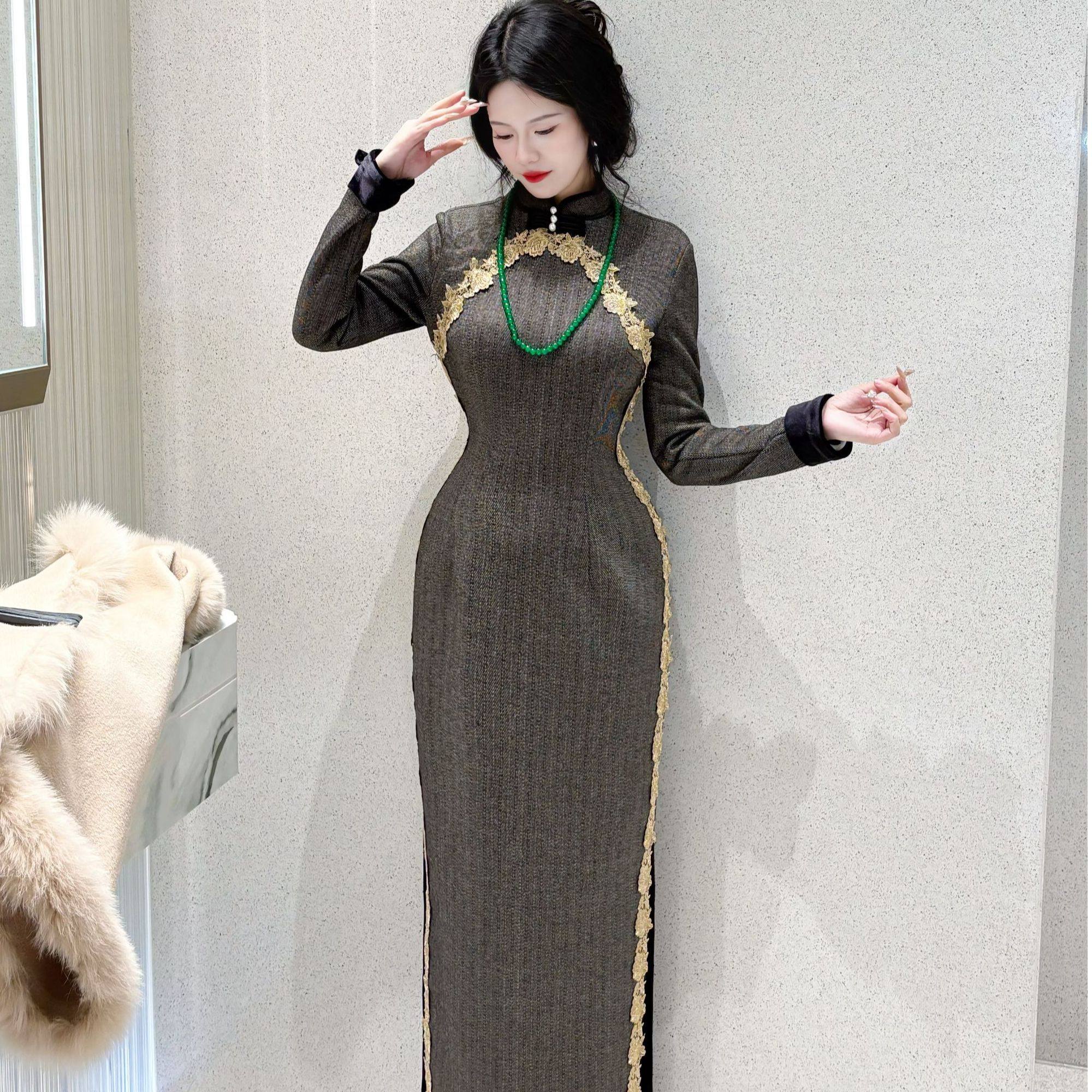 LHMknk1画报夫人原创自制厚款西装新式旗袍 宋氏美学刺绣玫瑰旗袍