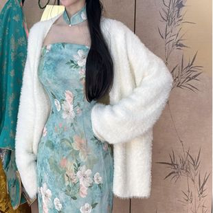 纯色仿水貂毛外套慵懒风大衣外套 画报夫人原创自制秋冬款