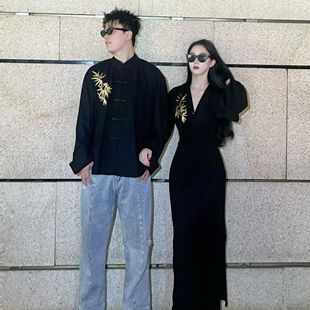 竹妃 刺绣改良旗袍连衣裙 画报夫人原创自制新中式 国风厚款