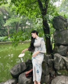 画报夫人原创自制新中式 ＜晚香玉＞提花缎面旗袍倒大袖 旗袍连衣裙