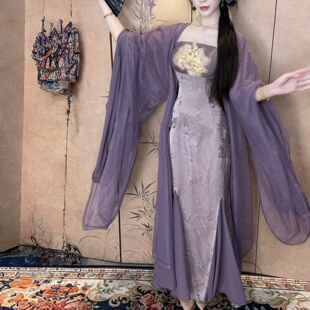 LHMknk1画报夫人原创自制中式改良汉服吊带连衣裙风雅颂紫