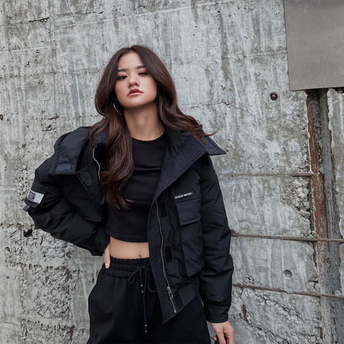 工装外套短款小个子高领白鸭绒