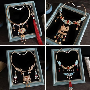 明制璎珞流苏项圈项链古风马面配饰麒麟锦鲤国风吊坠烧蓝汉服配饰