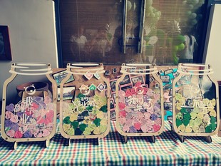 幼儿园小学毕业开学年会结婚礼庆签到框瓶生日木质签名板本簿册