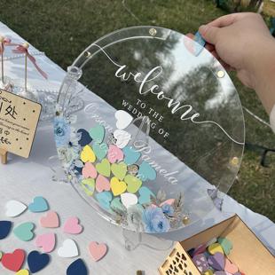 透明亚克力圆形创意婚礼签到框台个性蓝色森系唯美浪漫网红签名板