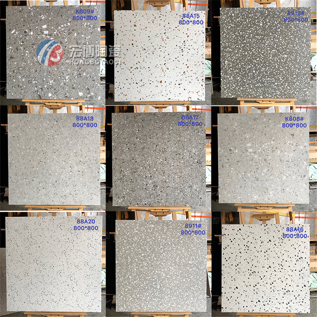 灰色颗粒水磨石瓷砖800x800仿古砖餐厅连锁店客餐厅厨卫阳台地砖