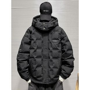 高级感格子压花加厚羽绒服男潮牌复古加大码胖人宽松90白鸭绒外套