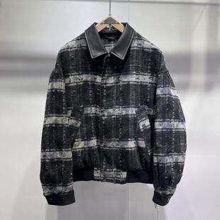 破洞格子羽绒服男2025冬季新款韩版潮流休闲个性短款翻领羽绒衣