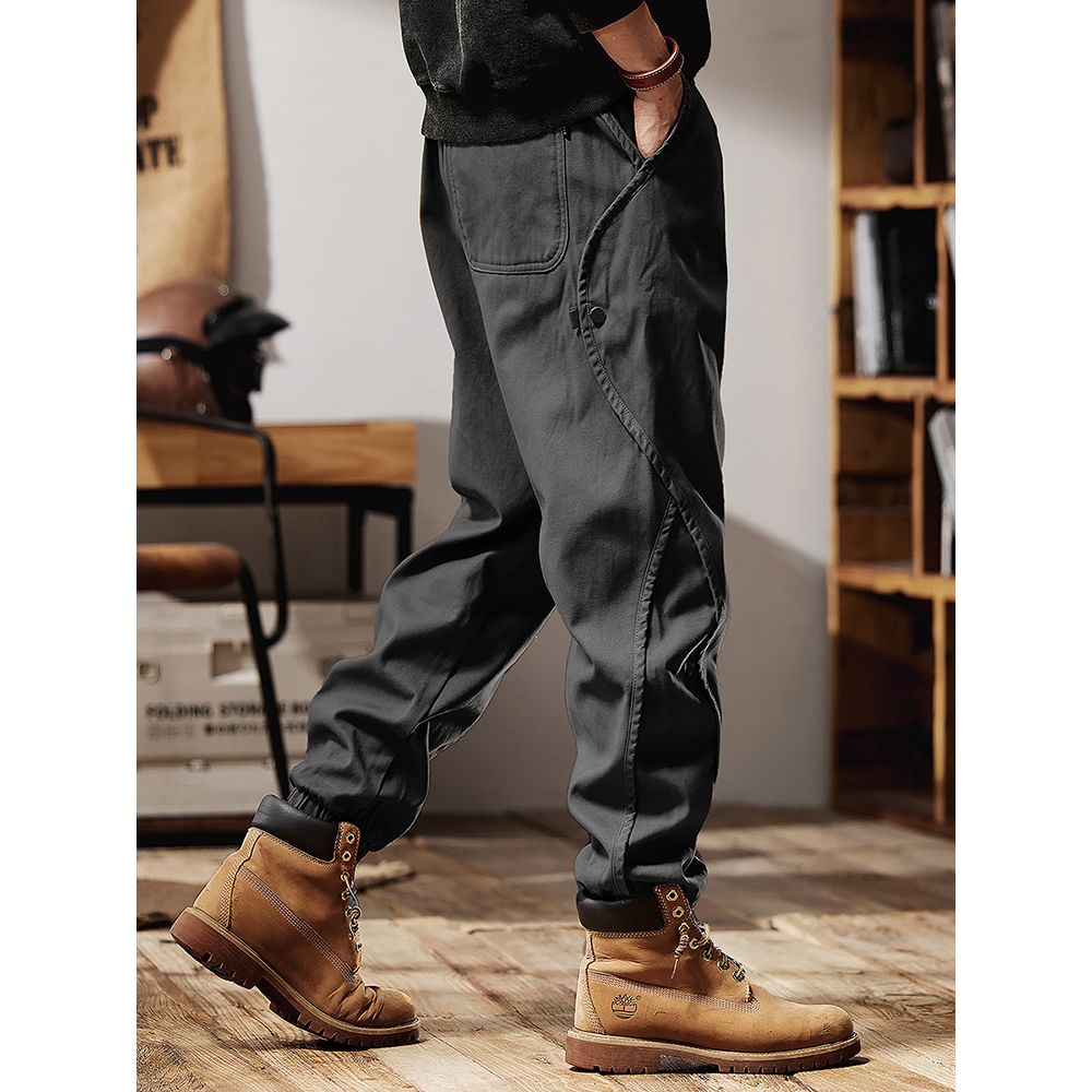 美式复古工装裤男秋季新款潮牌宽松大码阿美咔叽束脚弹力休闲裤子