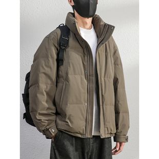 保暖加绒加厚外套男夹克 立领冬季 专柜极简90白鸭绒短款 羽绒服男士