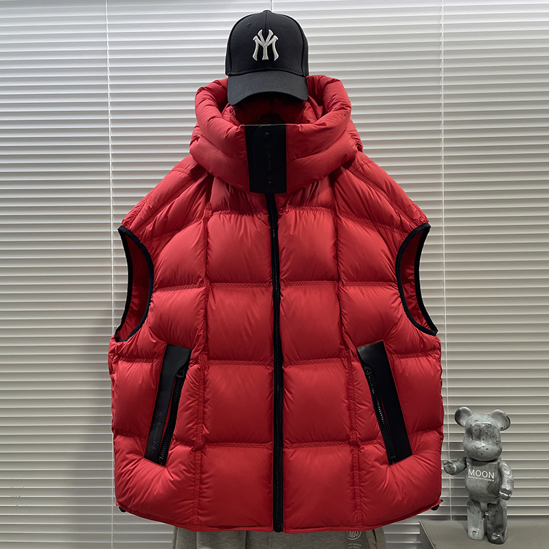 冬季高档90白鸭绒羽绒马甲男加厚美式潮牌连帽无袖羽绒服马夹外套