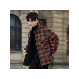 双面格子羊绒羊毛呢子大衣衬衫2025冬新款休闲短款打底痞帅外套