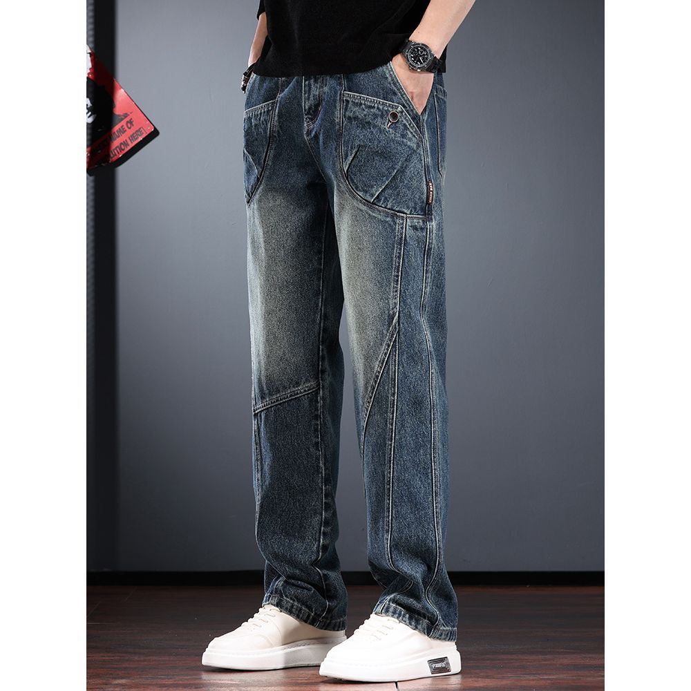 工装牛仔裤男2025年秋冬新款美式复古水洗丹宁宽松直筒长裤子潮流