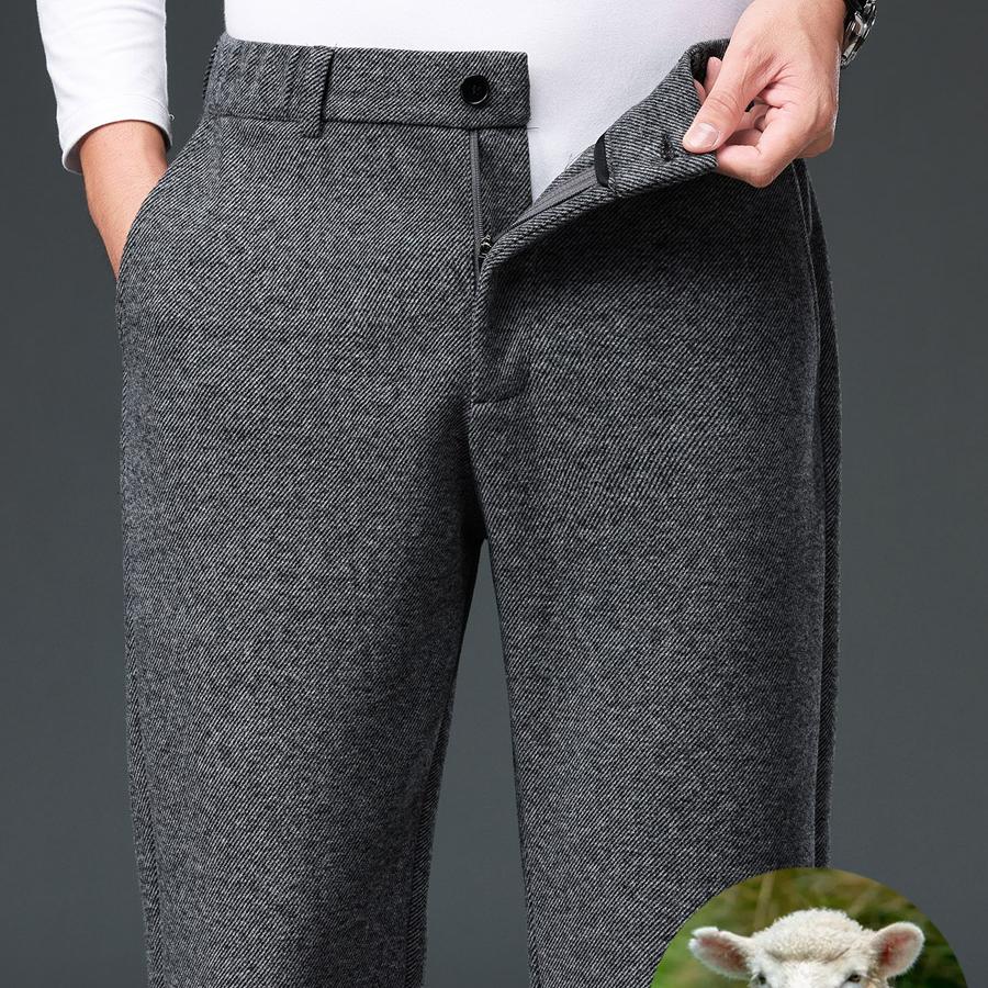 高端羊毛男裤秋冬厚款男士休闲裤宽松直筒中老年裤子男爸爸运动裤