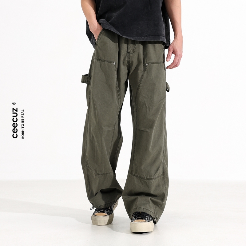 Ceecuz美式复古vintage弯刀阔腿裤男2025春夏新款宽松休闲工装裤