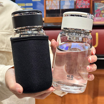 耐高温玻璃杯女生办公室新款2025带滤网茶水杯学生户外便携手提杯