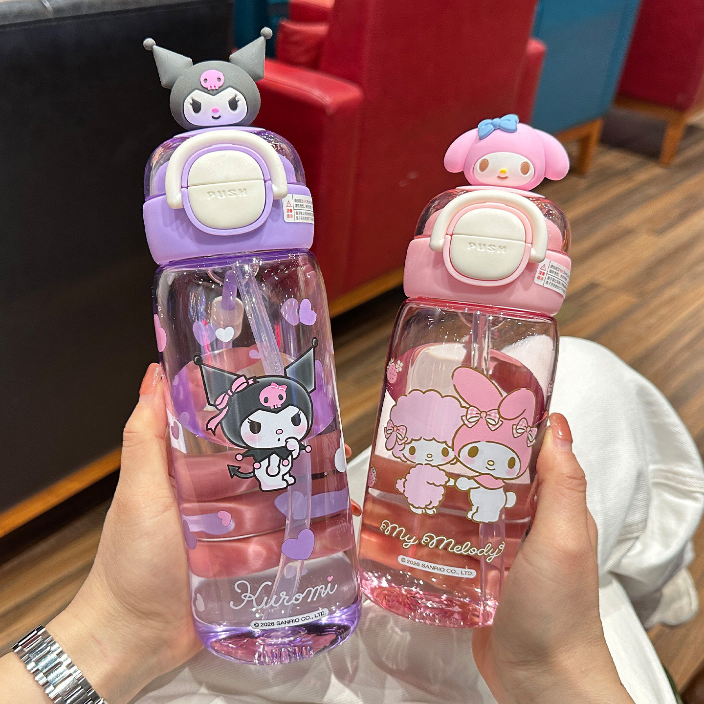 夏季tritan水杯儿童吸管杯便携男女孩小学生上学专用库洛米双饮杯