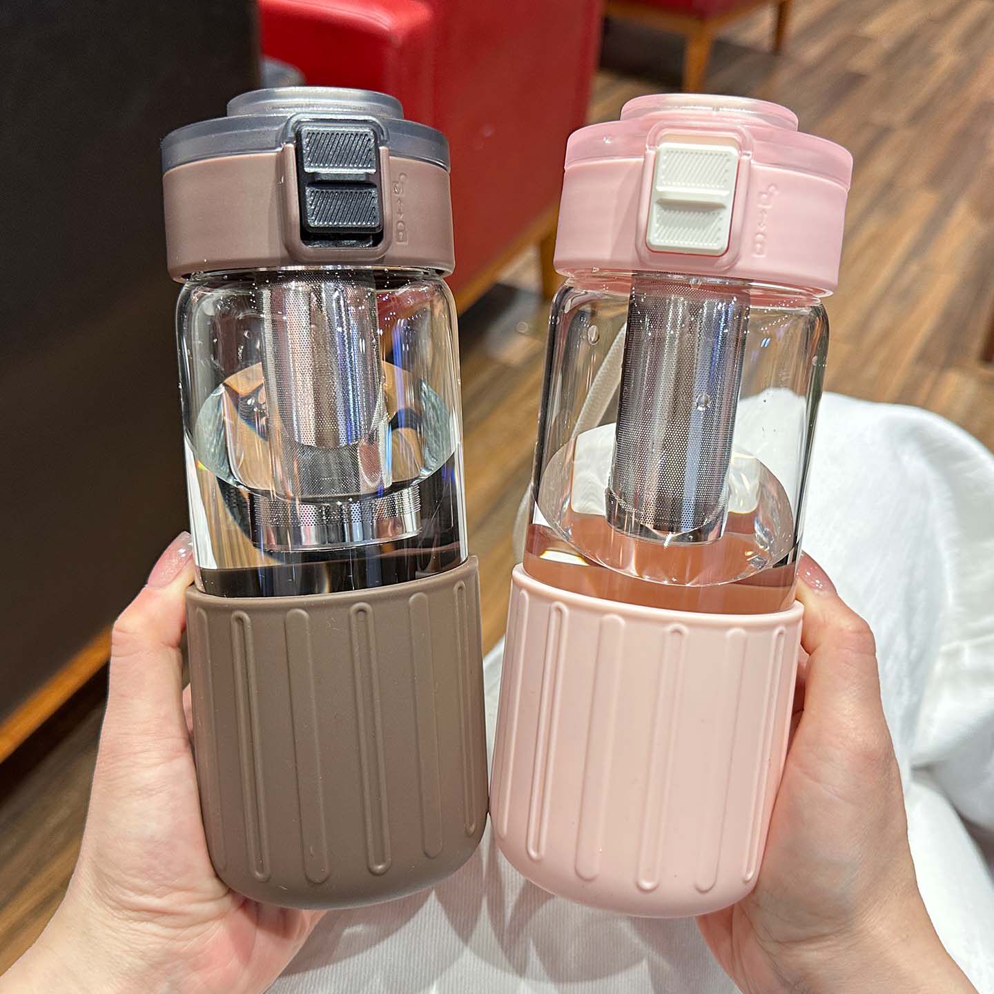 高硼硅茶水分离便携玻璃杯