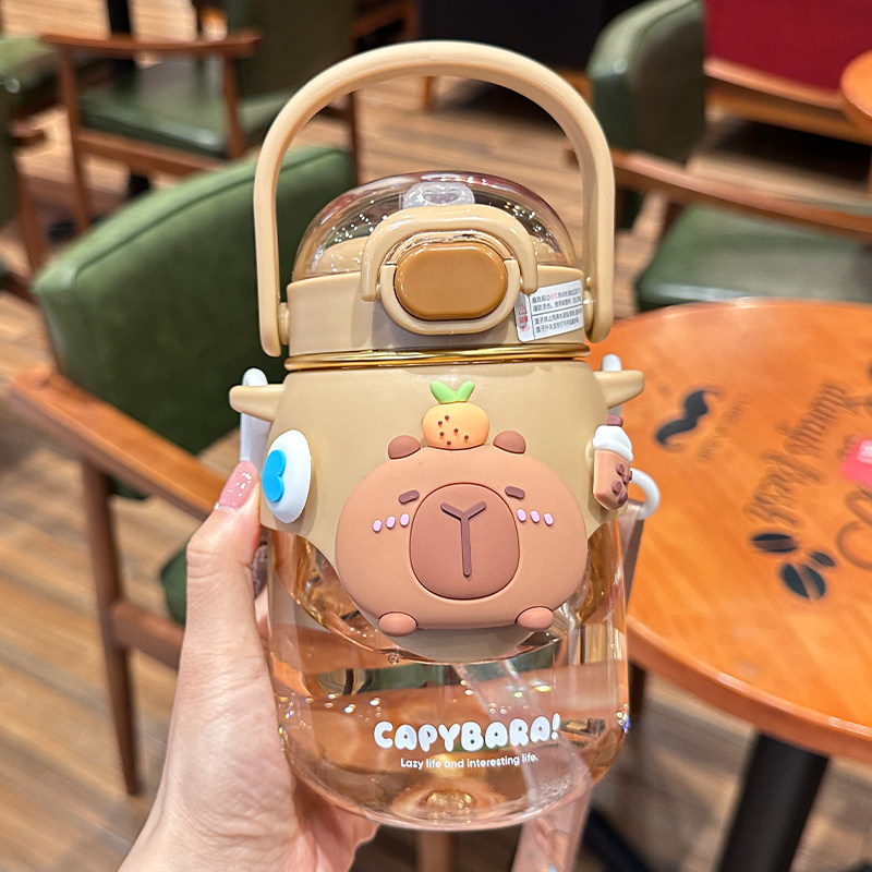 儿童水杯上学专用2025新款小肚吸管水杯可爱卡皮巴拉学生塑料水壶