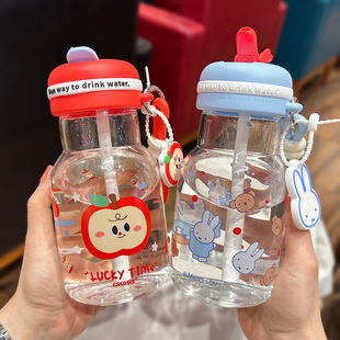 米菲兔玻璃杯女生高颜值新款耐高温水杯学生上学专用便携吸管杯子
