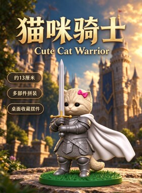骑士小猫英勇的禁卫军3D打印手办铠甲猫勇士模型桌面潮玩玩具礼物