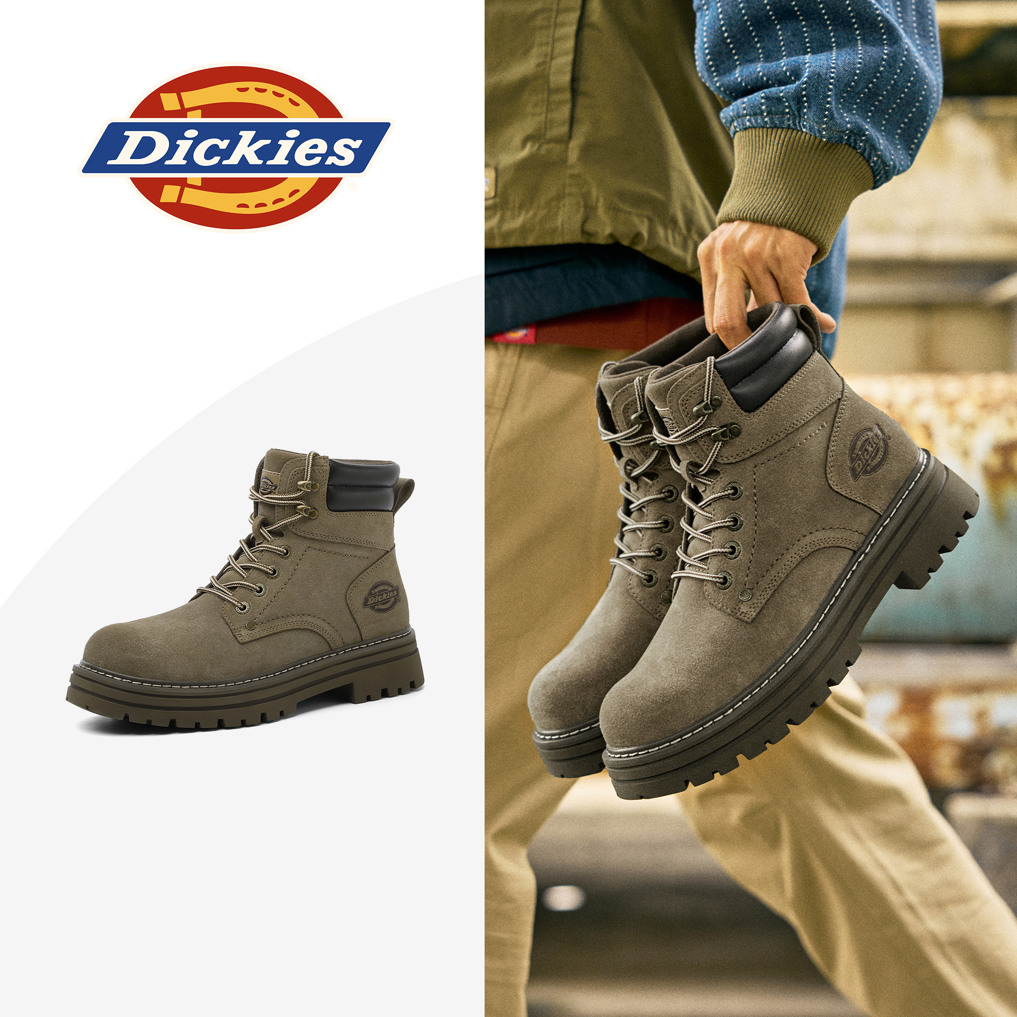 Dickies厚底马丁靴男2024年冬季新款短靴男英伦户外工装靴登山鞋